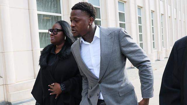 Miami Heat guard Terry Rozier arrives for an arraignment hearing at U.S. District Court for the Eastern District of New York on December 08, 2025 in New York City.